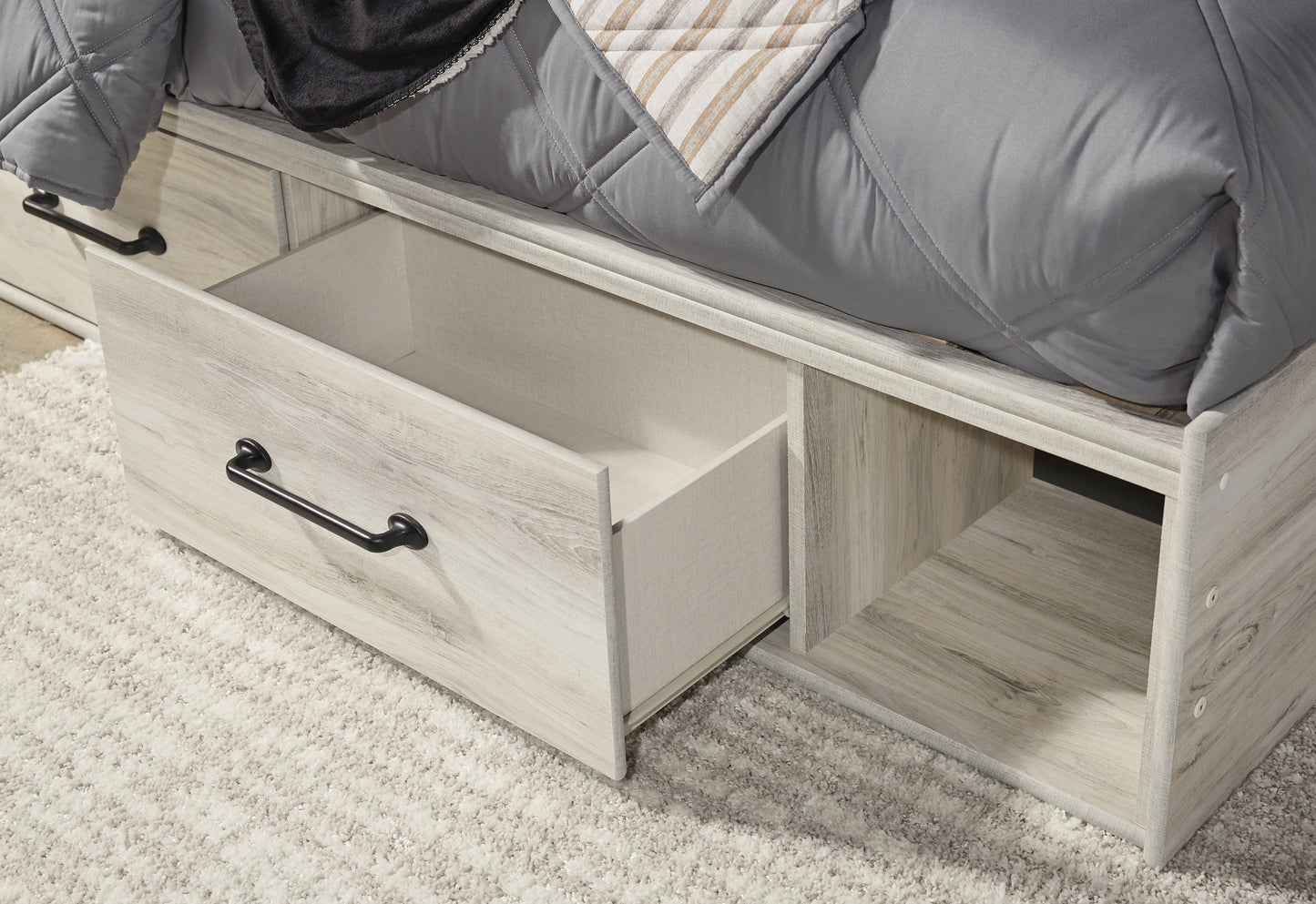 Cambeck  Panel Bed With 4 Storage Drawers With Mirrored Dresser And Chest