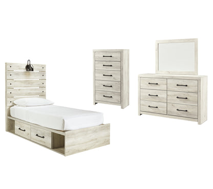 Cambeck  Panel Bed With 2 Storage Drawers With Mirrored Dresser And Chest