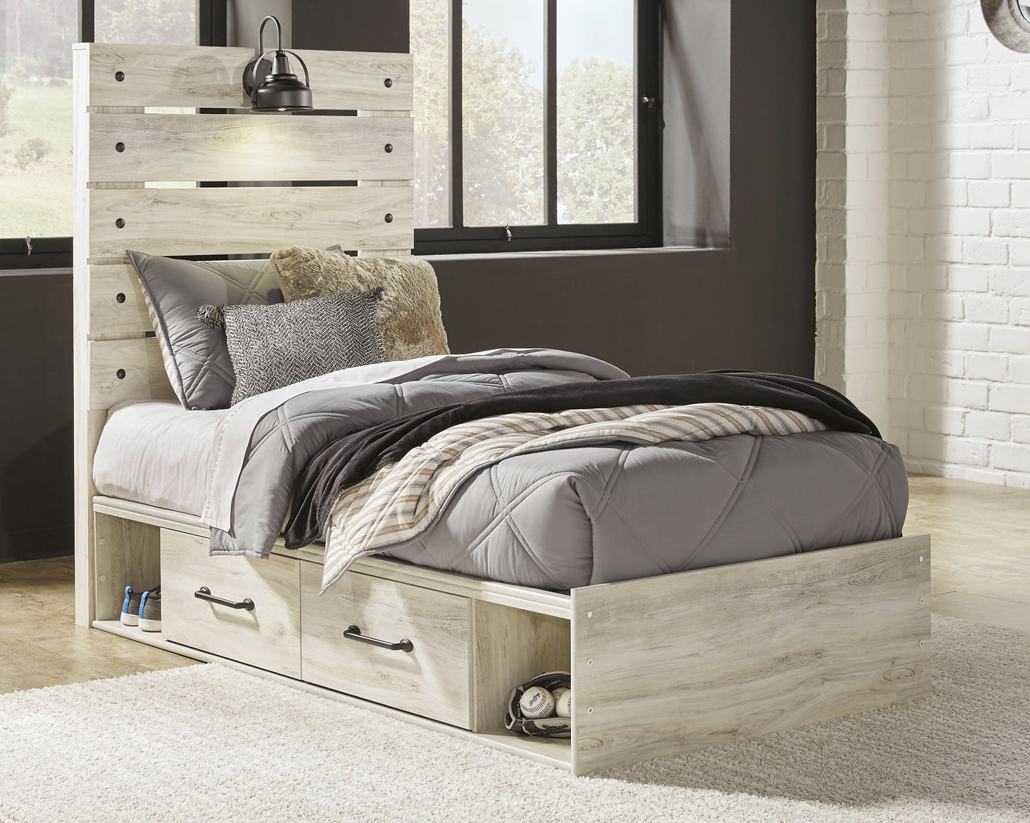 Cambeck  Panel Bed With 2 Storage Drawers With Mirrored Dresser And 2 Nightstands