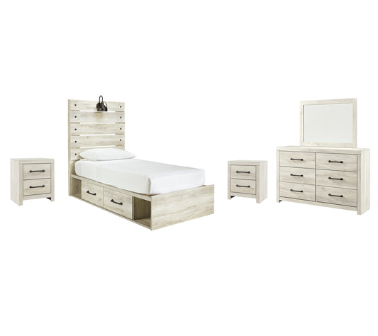 Cambeck  Panel Bed With 2 Storage Drawers With Mirrored Dresser And 2 Nightstands