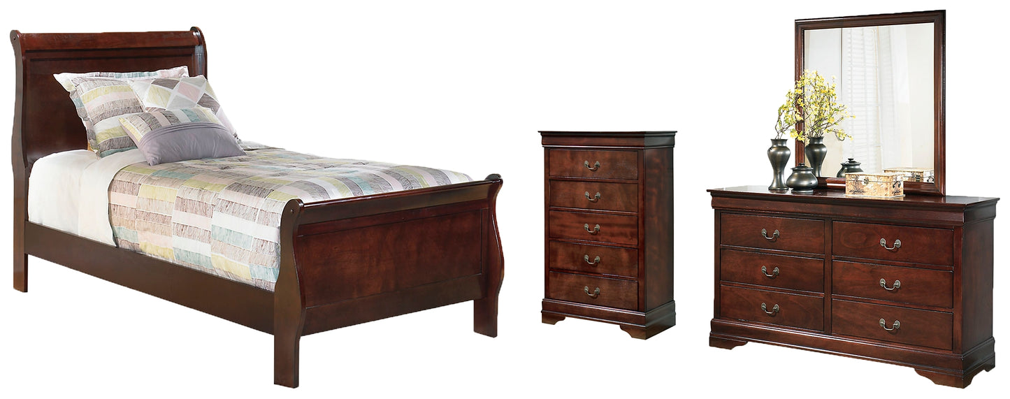 Alisdair  Sleigh Bed With Mirrored Dresser And Chest