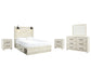 Cambeck  Panel Bed With 4 Storage Drawers With Mirrored Dresser And 2 Nightstands