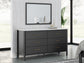 Cadmori Queen Upholstered Panel Bed with Mirrored Dresser, Chest and Nightstand