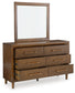 Lyncott California King Upholstered Bed with Mirrored Dresser and Nightstand