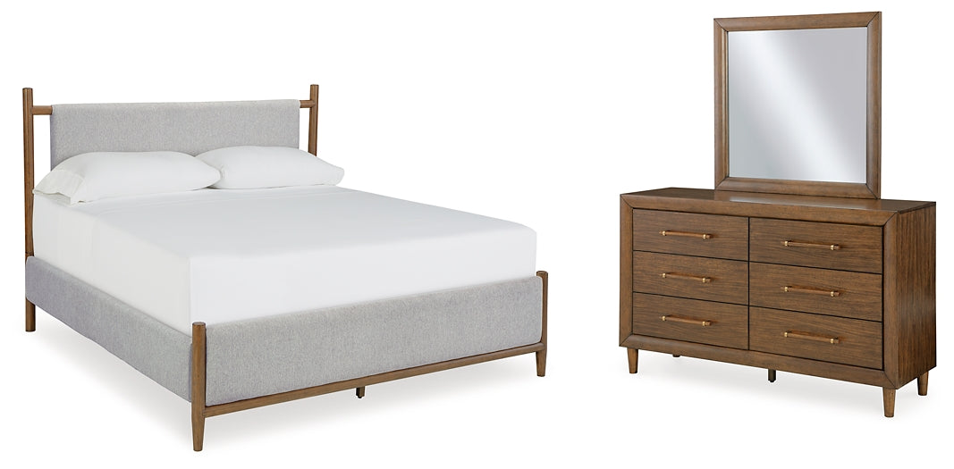 Lyncott King Upholstered Bed with Mirrored Dresser