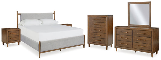 Lyncott King Upholstered Bed with Mirrored Dresser, Chest and 2 Nightstands