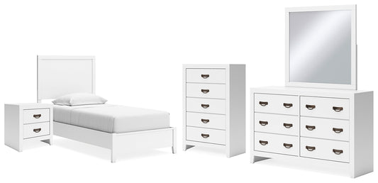 Binterglen Twin Panel Bed with Mirrored Dresser, Chest and Nightstand