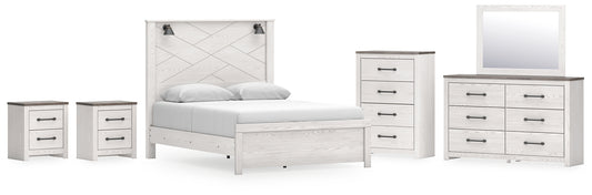 Gerridan Queen Panel Bed with Mirrored Dresser, Chest and 2 Nightstands