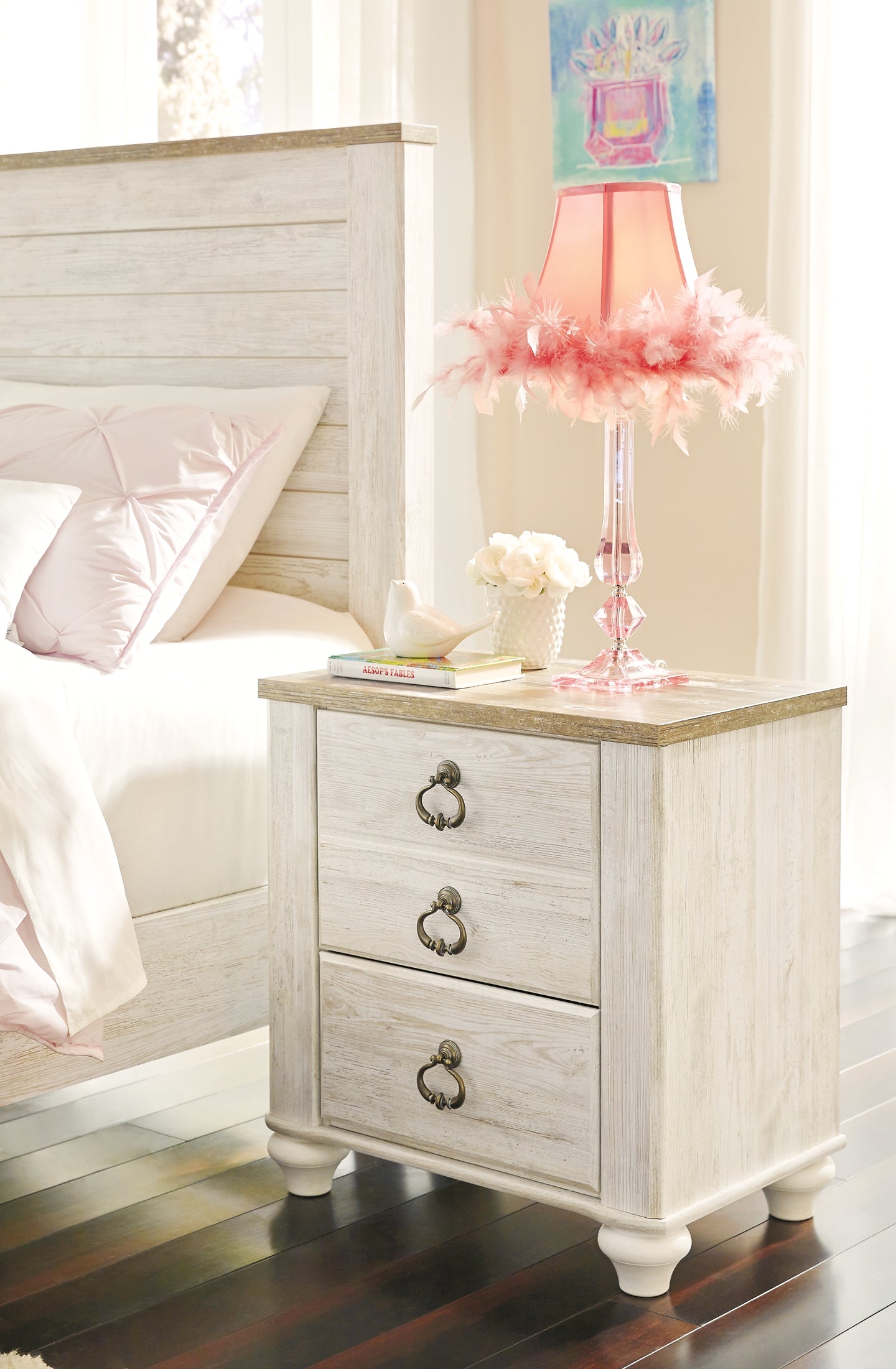 Willowton Twin Panel Headboard with Mirrored Dresser, Chest and 2 Nightstands