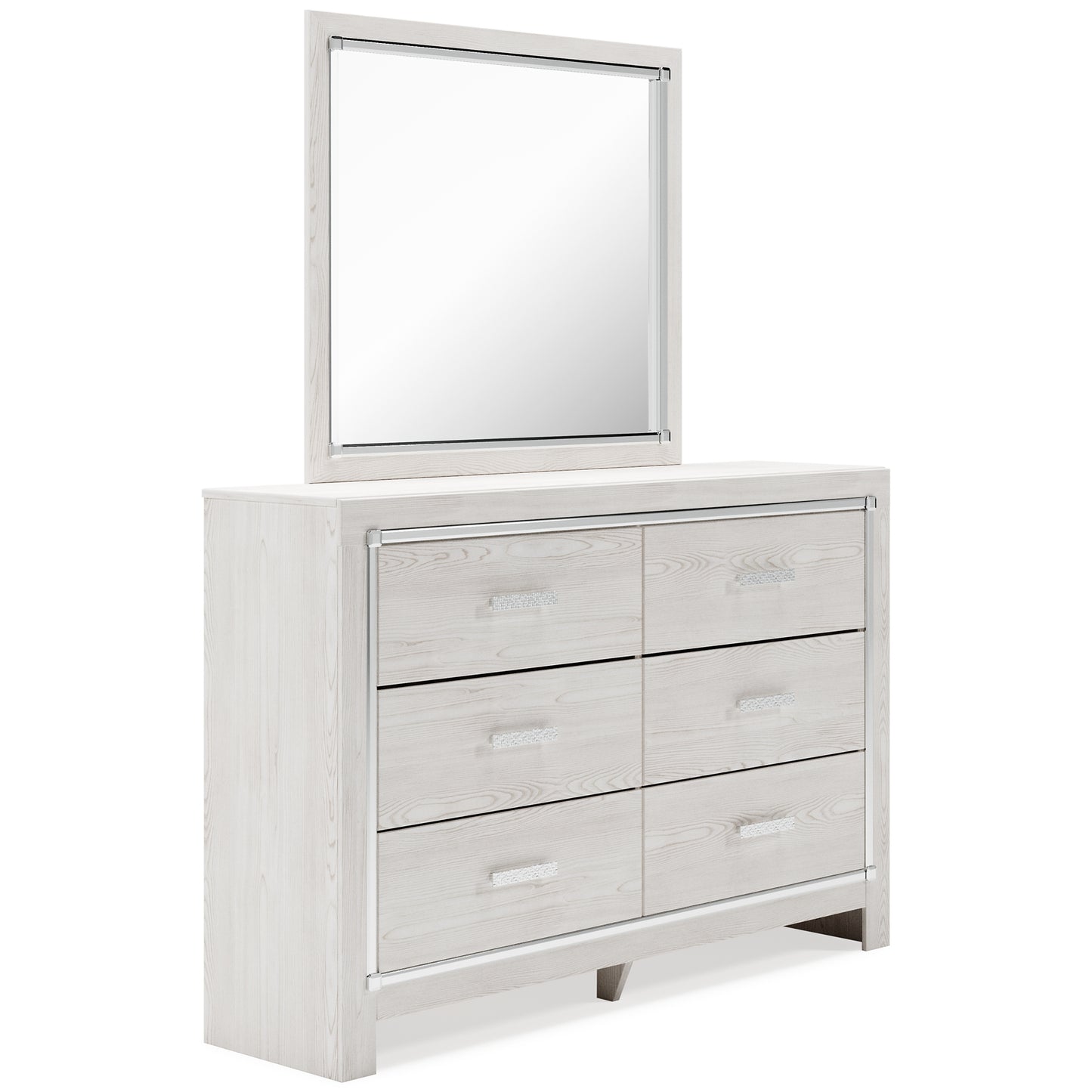 Altyra King Panel Bookcase Bed with Mirrored Dresser and Chest