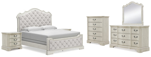 Arlendyne King Upholstered Bed with Mirrored Dresser, Chest and 2 Nightstands