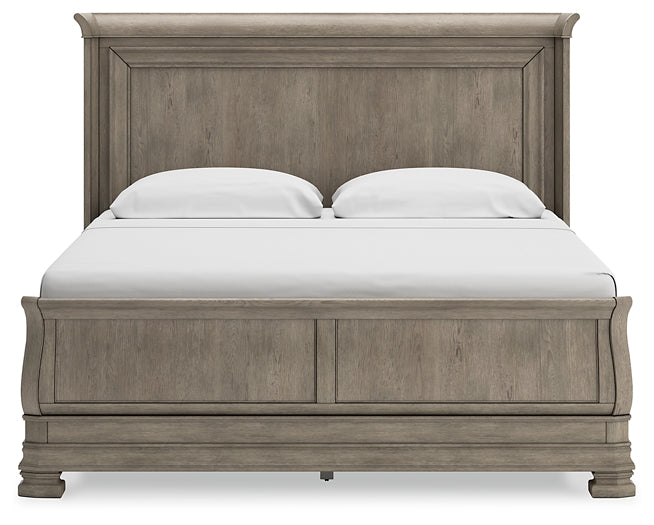 Lexorne King Sleigh Bed with Mirrored Dresser, Chest and Nightstand