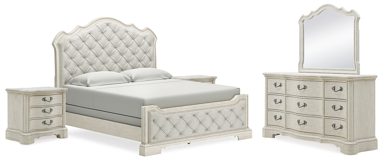 Arlendyne King Upholstered Bed with Mirrored Dresser and 2 Nightstands